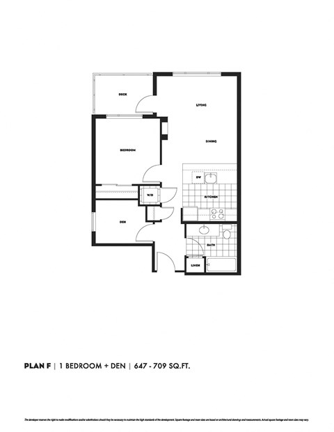 Floor plan for 1 bed, 1 bath, 709 sqft